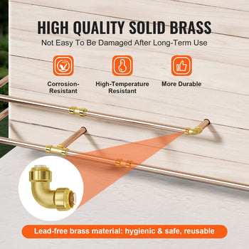 Pipe Fittings, 1/2" 12PCS Brass Pipe Fittings, Elbow Push-Fit Pipe Connector Brass Air Fittings, Heavy Duty Plumbing Fittings Adapter for Heating/Shower Systems, Water Pipes