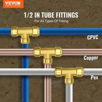 Pipe Fittings, 1/2" 12PCS Tee Brass Pipe Fittings, Push-Fit Pipe Connector Brass Air Fittings, Heavy Duty Plumbing Fittings Adapter for Heating/Shower Systems, Water Pipes