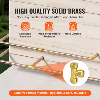 Pipe Fittings, 1/2" 12PCS Tee Brass Pipe Fittings, Push-Fit Pipe Connector Brass Air Fittings, Heavy Duty Plumbing Fittings Adapter for Heating/Shower Systems, Water Pipes
