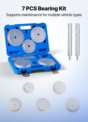Bearing Press Kit, 7 Pcs, Bearing Race and Seal Driver Set with 5 Bushings, Handle Shaft and Extension Rod, Bushing Driver Tool Set, Heavy Duty Removal Installation Tool Kit with Storage Case