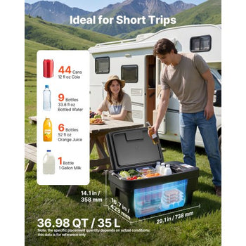 12 Volt Refrigerator, 37 QT/ 35L Car Fridge for Tesla Model Y, Portable Electric Freezer Compressor with APP Control, 12V/24V DC, -8? to 50?