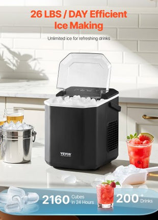 Countertop Ice Maker, 9 Cubes Ready in 6 Mins, 26lbs in 24Hrs, Self-Cleaning Portable Ice Maker with Ice Scoop and Basket, Ice Machine with 2 Sizes Bullet Ice for Home Kitchen Office Bar Party