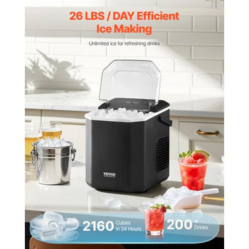 Countertop Ice Maker, 9 Cubes Ready in 6 Mins, 26lbs in 24Hrs, Self-Cleaning Portable Ice Maker with Ice Scoop and Basket, Ice Machine with 2 Sizes Bullet Ice for Home Kitchen Office Bar Party
