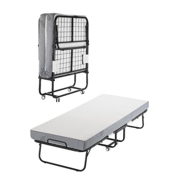 Rollaway Bed, 31 in x 75 in Folding Bed with 5 in Mattress, Twin Size Foldable Bed with Sturdy Metal Frame & Memory Foam Mattress, Portable Twin Roll Away Bed with Mattress, for Adults, Guest