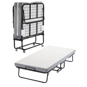 Rollaway Bed, 38 in x 75 in Folding Bed with 4 in Mattress, Twin Size Foldable Bed with Sturdy Metal Frame & Memory Foam Mattress, Portable Twin Roll Away Bed with Mattress, for Adults, Guest