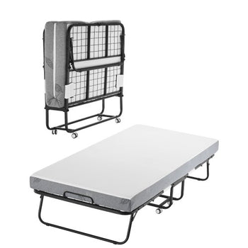 Rollaway Bed, 38 in x 75 in Folding Bed with 5 in Mattress, Twin Size Foldable Bed with Sturdy Metal Frame & Memory Foam Mattress, Portable Twin Roll Away Bed with Mattress, for Adults, Guest