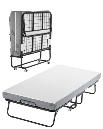 Rollaway Bed, 38 in x 75 in Folding Bed with 5 in Mattress, Twin Size Foldable Bed with Sturdy Metal Frame & Memory Foam Mattress, Portable Twin Roll Away Bed with Mattress, for Adults, Guest