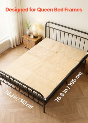 Bunkie Board, Queen Size 76.8 x 58.3 in, Foldable Bed Board Under Mattress with Nylon Webbing, Plywood, Rounded Edges, Anti-Sag Design for Metal Frames, Sleeper Sofas, Platform and Bunk Beds