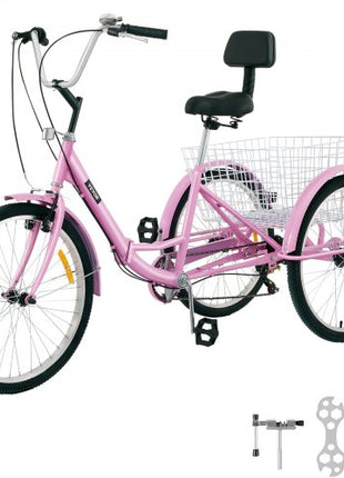 Tricycle Adult 24 Wheels Adult Tricycle 7-Speed 3 Wheel Bikes For Adults Three Wheel Bike For Adults Adult Trike Adult Folding Tricycle Foldable Adult Tricycle 3 Wheel Bike Trike Foldable Pink