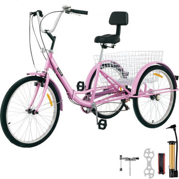 Tricycle Adult 24 Wheels Adult Tricycle 7-Speed 3 Wheel Bikes For Adults Three Wheel Bike For Adults Adult Trike Adult Folding Tricycle Foldable Adult Tricycle 3 Wheel Bike Trike Foldable Pink