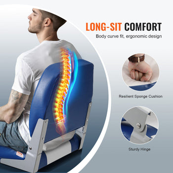 Ergonomic blue and gray gaming chair with resilient sponge cushion for long-sit comfort and body curve support.