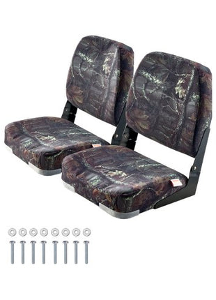 Boat Seat, Low Backrest, Folding Fishing Boat Seat with Thickened Sponge Cushion & PU Polyester Fabric, Strong PP Frame, Flip Up Boat Seat for Boats, Yachts, Ships, Camouflage Color (2 Seats)
