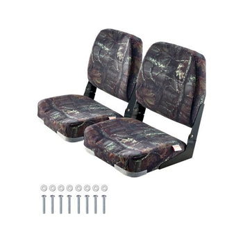 Boat Seat, Low Backrest, Folding Fishing Boat Seat with Thickened Sponge Cushion & PU Polyester Fabric, Strong PP Frame, Flip Up Boat Seat for Boats, Yachts, Ships, Camouflage Color (2 Seats)