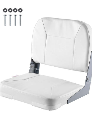 Boat Seat, Low Backrest, Folding Fishing Boat Seat with Thickened Sponge Cushion & Waterproof PVC Leather, Aluminum Alloy Hinges, Flip Up Boat Seat for Fishing Boats, Yachts, Ships, White