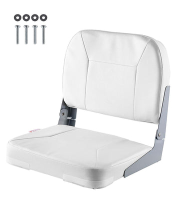 Boat Seat, Low Backrest, Folding Fishing Boat Seat with Thickened Sponge Cushion & Waterproof PVC Leather, Aluminum Alloy Hinges, Flip Up Boat Seat for Fishing Boats, Yachts, Ships, White