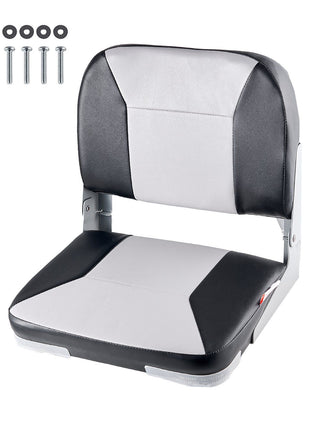Boat Seat, Low Backrest, Folding Fishing Boat Seat with Thickened Sponge Cushion & Waterproof PVC Leather, Aluminum Alloy Hinges, Flip Up Boat Seat for Fishing Boats, Yachts, Ships, Black & Grey