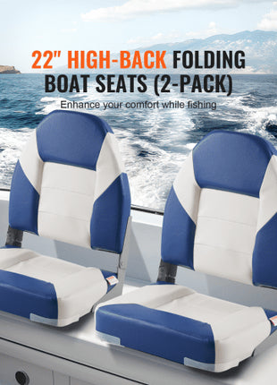Boat Seats, 21.85" High Back Boat Seat, Folding Boat Chair with Thickened Sponge Padding and Hinge, Fold-Down Boat Captain Chairs for Fishing Boat, Sightseeing Boat, Speedboat, Canoe, 2-Pack