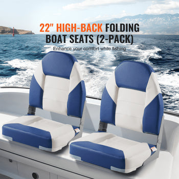 Boat Seats, 21.85" High Back Boat Seat, Folding Boat Chair with Thickened Sponge Padding and Hinge, Fold-Down Boat Captain Chairs for Fishing Boat, Sightseeing Boat, Speedboat, Canoe, 2-Pack