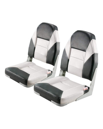 Boat Seat, High Backrest, Folding Fishing Boat Seat with Thickened Sponge Cushion & Waterproof PVC Leather, Aluminum Alloy Hinges, Flip Up Boat Seat for Boats, Yachts, Ships, Black & Grey