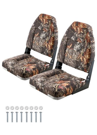 Boat Seat, High Backrest, Folding Fishing Boat Seat with Thickened Sponge Cushion & PU Polyester Fabric, Aluminum Alloy Hinges, Flip Up Boat Seat for Boats, Yachts, Ships, Camouflage (2 Seats)