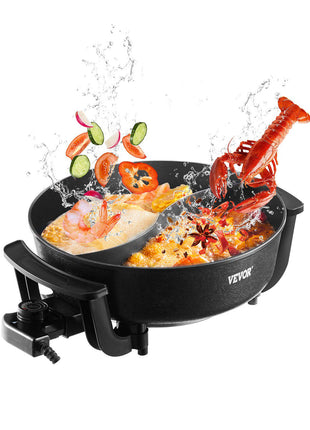 Electric Hot Pot, 1360W 5 L Double-flavor Shabu Shabu Pot, Non-Stick Electric Cooker with Divider, Clear Glass Lid, Temperature control, Chinese Hotpot for 6-10 People Family Dinning & Party
