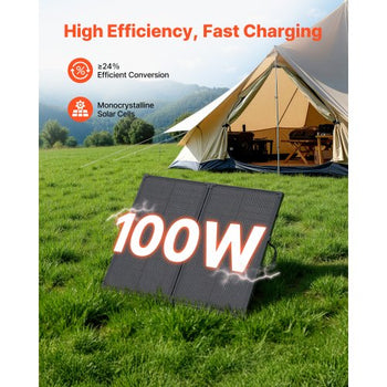 100W Foldable Solar Panel with Frame, 16BB N-Type Portable Monocrystalline Solar Panel Charger 24% Efficiency, IP67 Waterproof with 30A PWM Controller & MC4 Output for Camping, Hiking, RV Trips
