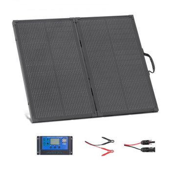 100W Foldable Solar Panel with Frame, 16BB N-Type Portable Monocrystalline Solar Panel Charger 24% Efficiency, IP67 Waterproof with 30A PWM Controller & MC4 Output for Camping, Hiking, RV Trips