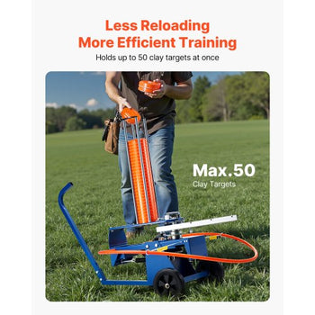 Clay Target Thrower, Max 50 Clays Pigeon Thrower, 55+ Yards Automatic Skeet and Trap Launcher on Wheels - with Adjustable Angle, Foot Pedal & Pull Handle for Clays Throwing Shooting Sports