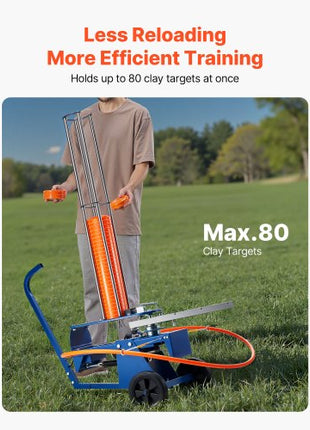 Clay Target Thrower, 75-80 Clays Pigeon Thrower, 55+ Yards Automatic Skeet and Trap Launcher on Wheels - with Adjustable Angle, Foot Pedal & Pull Handle for Clays Throwing, Shooting Sports