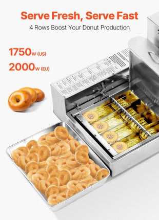 Commercial Automatic Donuts Machine, 4 Rows Donuts Making Equipment, 240 pcs/hour Electric High Power Doughnut Maker, Stainless Steel Frying Auto Fryer, with Intelligent Control
