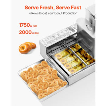 Commercial Automatic Donuts Machine, 4 Rows Donuts Making Equipment, 240 pcs/hour Electric High Power Doughnut Maker, Stainless Steel Frying Auto Fryer, with Intelligent Control
