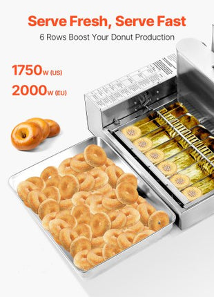 Commercial Automatic Donuts Machine, 6 Rows Donuts Making Equipment, 360 pcs/hour Electric High Power Doughnut Maker, Stainless Steel Frying Auto Fryer, with Intelligent Control