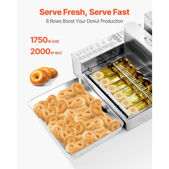 Commercial Automatic Donuts Machine, 6 Rows Donuts Making Equipment, 360 pcs/hour Electric High Power Doughnut Maker, Stainless Steel Frying Auto Fryer, with Intelligent Control