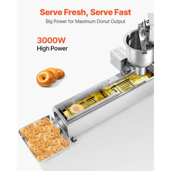 Commercial Automatic Donuts Machine, Single Row Donuts Making Equipment, 90 pcs/hour Electric High Power Doughnut Maker, Stainless Steel Frying Auto Fryer, with 3 Size Molds, Auto Counting