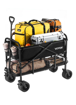 Double Decker Wagon Collapsible, 400L Heavy Duty Folding Wagon Cart, Extended Long Garden Cart with All-Terrain Wheels, Support Up to 450lbs, Outdoor Utility Wagon for Camping, Sports, Shopping