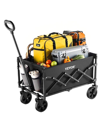 Collapsible Wagon Carts, 120L & 225LBS Folding Wagons with All-Terrain Wheels, Heavy Duty Outdoor Utility Cart with Adjustable Handle, Portable Camping Cart for Beach Grocery Garden Black