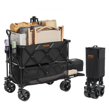 Foldable Double Decker Wagon, 400L Collapsible Wagon Cart with All-Terrain Wheels, Heavy Duty Folding Wagon Cart 350-450 lbs Weight Capacity for Camping, Shopping, Garden, 52" Extra Long Extender