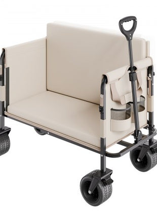 Collapsible Folding Wagon, 550lb Load & 220L, 2 in 1 Foldable Wagon Cart Converts to Bench, Utility Wagon with Adjustable Handle, Outdoor Cart for Groceries Shopping, Camping, Gardening