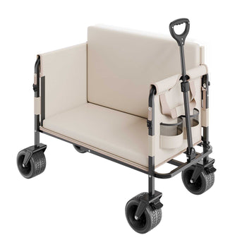 Collapsible Folding Wagon, 550lb Load & 220L, 2 in 1 Foldable Wagon Cart Converts to Bench, Utility Wagon with Adjustable Handle, Outdoor Cart for Groceries Shopping, Camping, Gardening