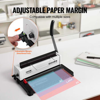 Coil Spiral Binding Machine, Manual Book Maker 34-Holes Binding 120 Sheets, Punch Binder Adjustable 3/16" - 9/16" Coil Binding Spines, for Letter Size, A4, A5