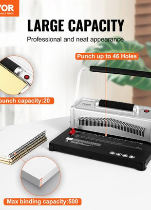 Coil Spiral Binding Machine, Manual Book Maker with Electric Binding, 46-Holes Binding 500 Sheets Punch Binder, with 100pcs 5/16'' Coil Binding Spines, for Letter Size, A4, A5