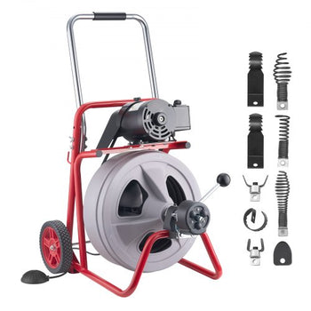 Drain Cleaner Machine 75 FT x 1/2 Inch, Auto Feed Sewer Snake Drain Auger on Wheels, Portable Drain Cleaning Machine with 8 Cutters & Air-Activated Foot Switch for 2" to 6" Pipes