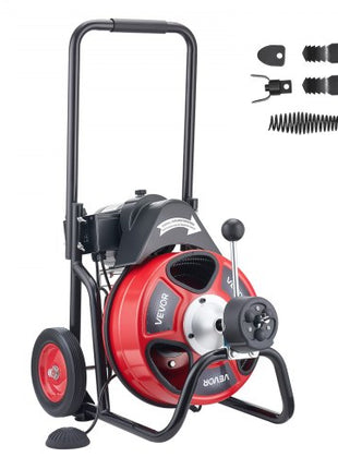 Drain Cleaner Machine 50 FT x 1/2 Inch, Auto Feed Sewer Snake Auger on Wheels, Portable Drain Cleaning Machine with 4 Cutters & Air-activated Foot Switch for 2" to 6" Pipes