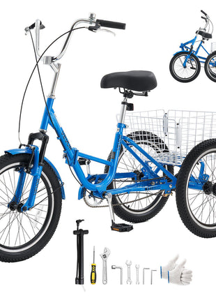 Folding Adult Tricycle 20 inch 3 Wheel Foldable Trikes for Adult, Cruiser Bike with Cargo Basket, Adjustable Seat, and Double-Wall Wheel Rims, Shopping Picnic Tricycles for Women, Men, Seniors