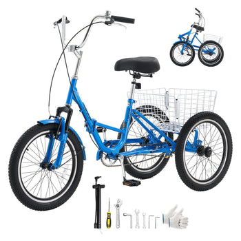 Folding Adult Tricycle 20 inch 3 Wheel Foldable Trikes for Adult, Cruiser Bike with Cargo Basket, Adjustable Seat, and Double-Wall Wheel Rims, Shopping Picnic Tricycles for Women, Men, Seniors