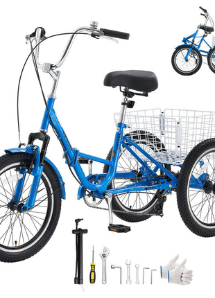 Folding Adult Tricycle 20 inch 7 Speed Foldable Trikes for Adult, 3 Wheel Cruiser Bike w/ Cargo Basket, Adjustable Seat, Double-Wall Wheel Rims, Shopping Picnic Tricycles for Women, Men, Senior