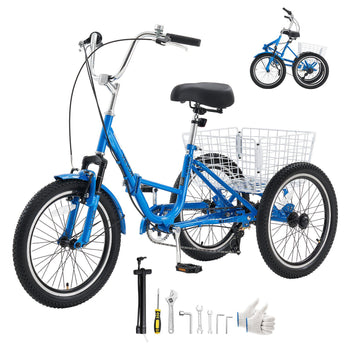 Folding Adult Tricycle 20 inch 7 Speed Foldable Trikes for Adult, 3 Wheel Cruiser Bike w/ Cargo Basket, Adjustable Seat, Double-Wall Wheel Rims, Shopping Picnic Tricycles for Women, Men, Senior