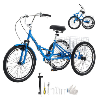 Folding Adult Tricycle 24 inch 3 Wheel Foldable Trikes for Adult, Cruiser Bike with Cargo Basket, Adjustable Seat, and Double-Wall Wheel Rims, Shopping Picnic Tricycles for Women, Men, Seniors