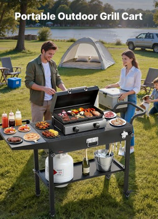 Outdoor Grill Cart, 31.0 x 17.0 inch Tabletop Size Grilling Table, Foldable Outdoor Cooking Table with Tissue Holder, Hooks, Wheels, Side Table, BBQ Prep Tables for Picnic, Kitchen, Courtyard