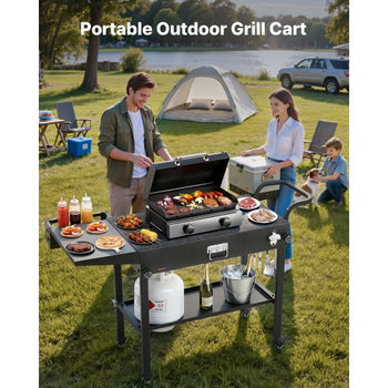 Outdoor Grill Cart, 31.0 x 17.0 inch Tabletop Size Grilling Table, Foldable Outdoor Cooking Table with Tissue Holder, Hooks, Wheels, Side Table, BBQ Prep Tables for Picnic, Kitchen, Courtyard